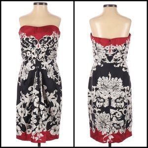 WHBM Silk Floral Jacquard Strapless Corset A-Line Cocktail Party Dress